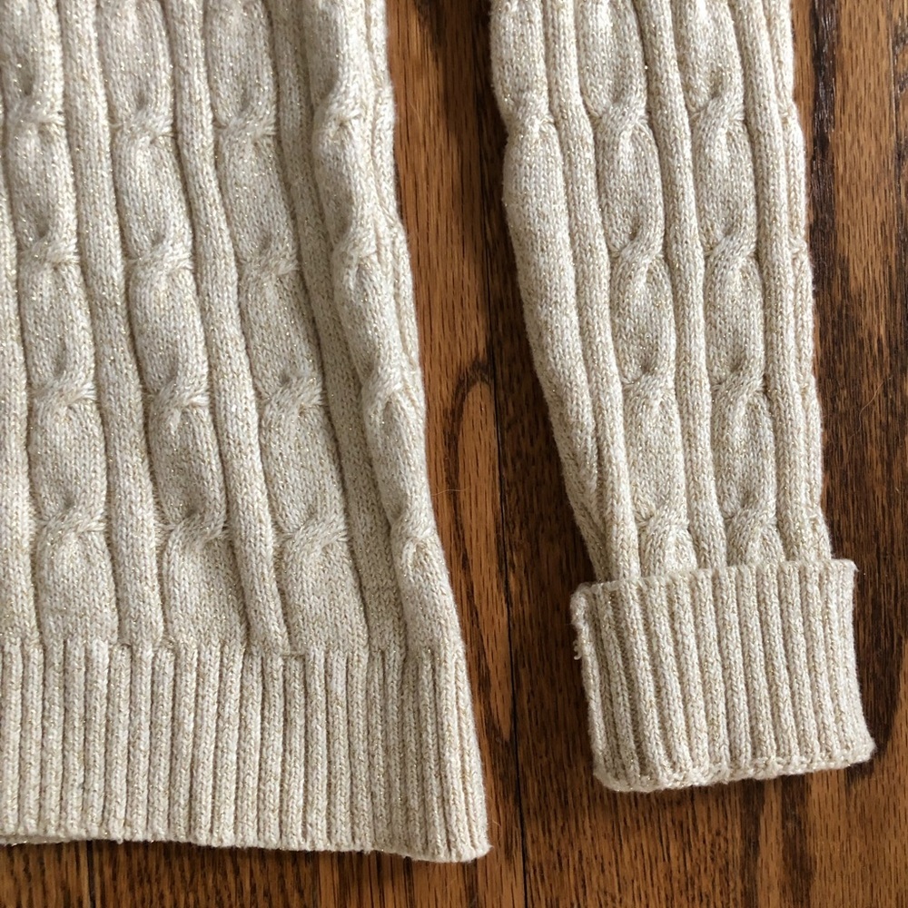 90s Vintage Charter Club Metallic Thread Cable Knit Sweater Ecru Size Small - Picture 4 of 11